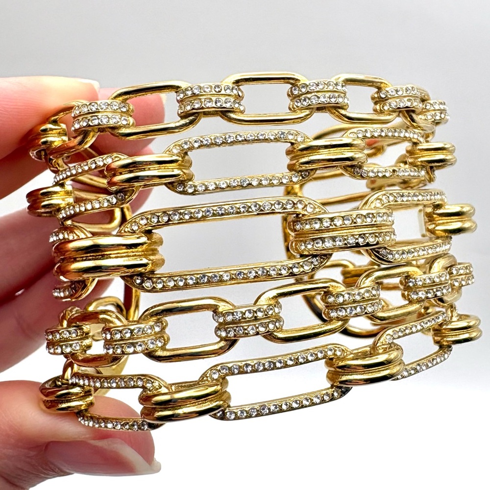 Michael Kors Iconic Links Pavé Gold Plated Cuff Bracelet - Picture 2 of 6